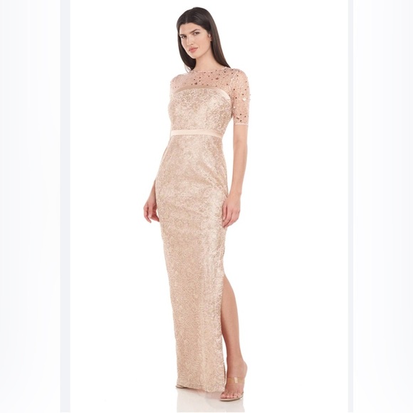 JS Collections Maisie Illusion Column Gown in Rose Gold - Picture 1 of 16
